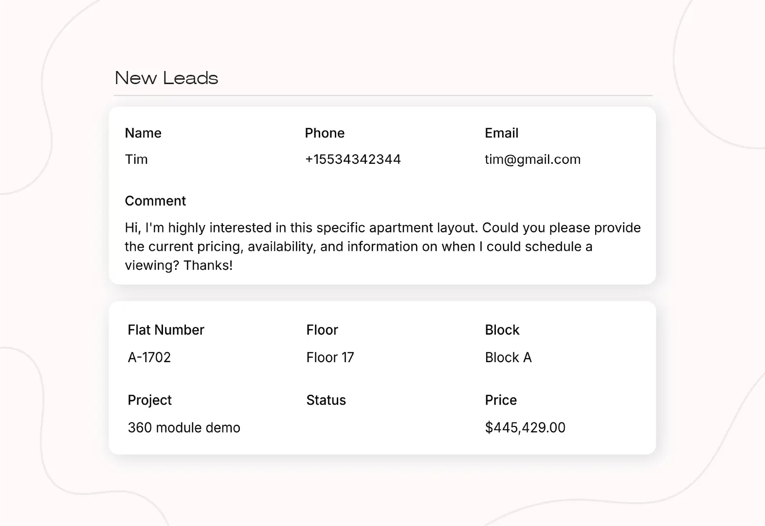 Lead capture & interest registration